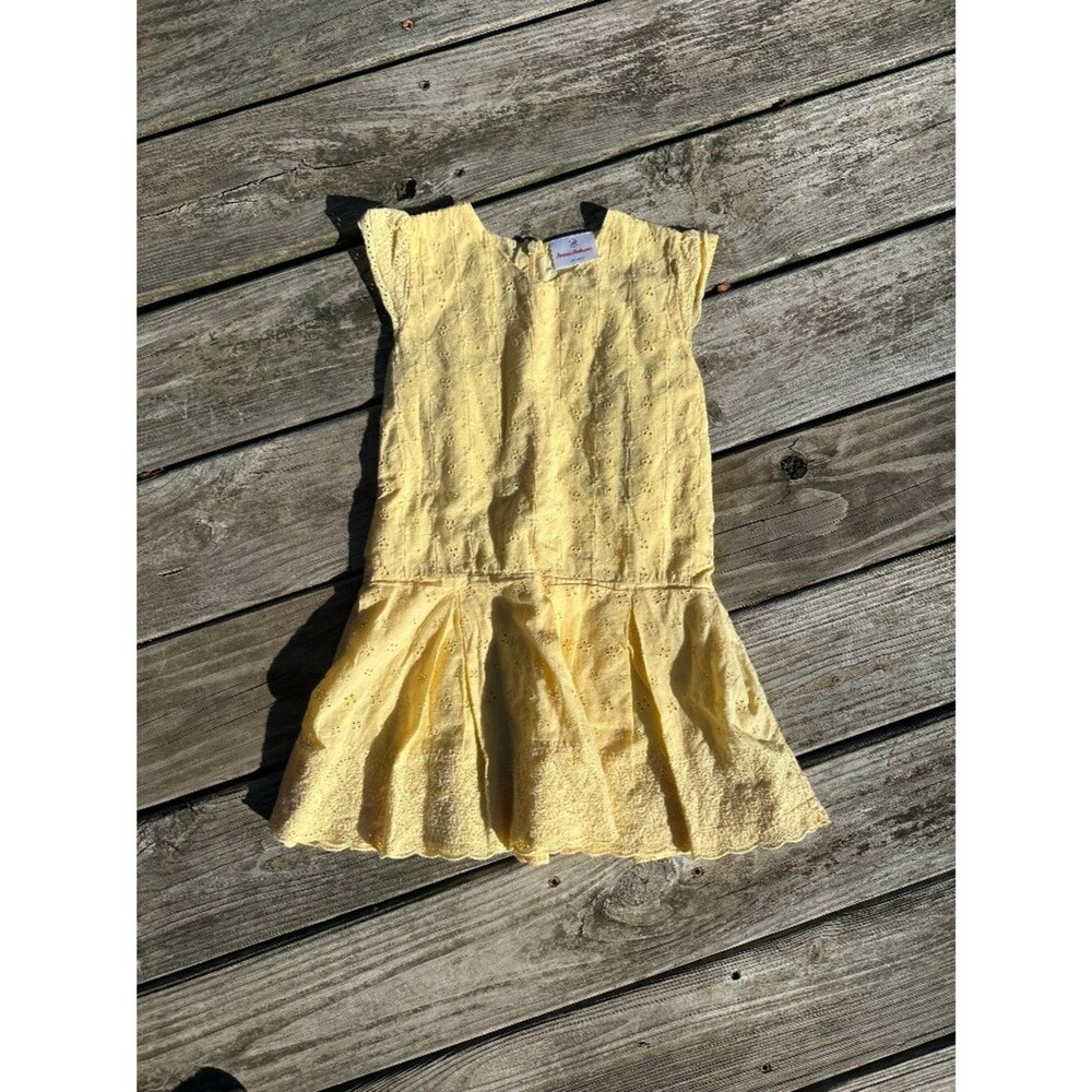 Vintage Hanna Andersson Size 100 cm Eyelet Sundress Cotton Yellow Sleeveless